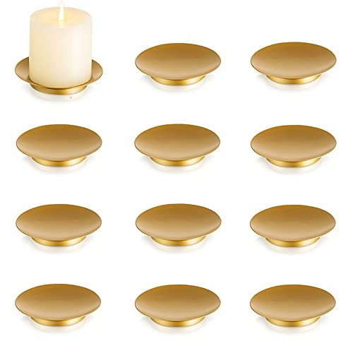 Inweder Kerzenteller Kerzentablett Dekorativen Kerzenständer-Gold Eisen Kerzenhalter für Stumpenkerzen 12er Set Weihnachts Kerzenleuchter für Wachskerzen Halloween Hochzeit Party Wohnzimmer von Inweder