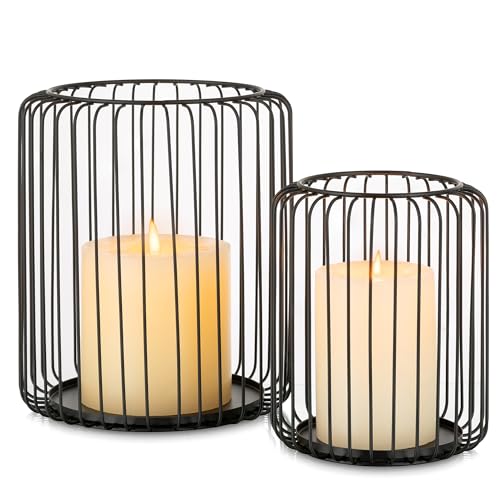 Inweder Kerzenständer Metall Kerzenhalter für Stumpenkerzen: 2er Windlicht Kerzenständer Schwarz Groß Stumpenkerzenhalter Outdoor für Tischdeko Hochzeiten Weihnachten Geschenke und Wohnkultur von Inweder
