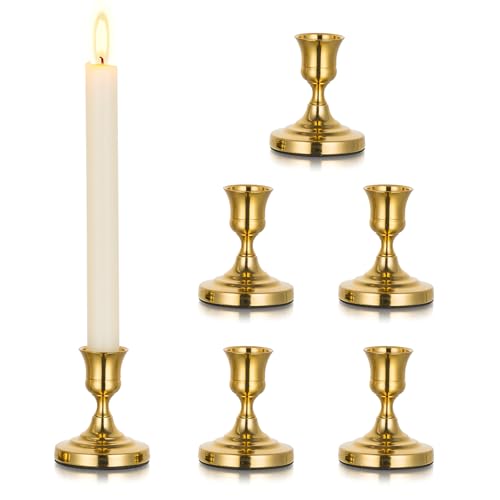 Inweder Kerzenständer aus Gold Metall-Kerzenhalter: 6 Stück Kerzenständer aus Messing Stabekerzenhalter Vintage Fenster Kerzenhalter für Tischdeko Hochzeit Weihnachten Kaminsims Heimdeko von Inweder