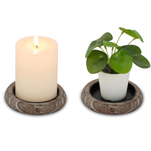 Inweder Kerzenständer aus Holz Stumpenkerzenhalter: 2 Pcs Braun Kerzenteller Bauernhof Kerzenhalter Tablett Rustikaler Kerzenständer für Tafelaufsatz Hochzeit Weihnachten Veranstaltung Heimdekoration von Inweder
