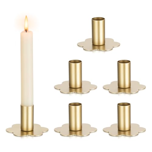 Inweder Kerzenständer für Stabkerzen Metall-Kerzenhalter: 6 er Gold Stabkerzenhalter für Tischaufsätze Moderne Spitzkerzenhalter für Advent Weihnachten Klein Kerzenständer Set für Hochzeit Heimdeko von Inweder