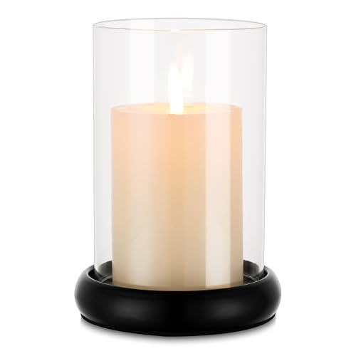Inweder Kerzenständer für Stumpenkerzen: Glas Hurricane Kerzenständer Moderne Stumpenkerzenhalter Kerzenhalter Vintage Schwarz Kerzentablett für Tischdeko Halloween Weihnachten Hochzeit Heimdekoration von Inweder