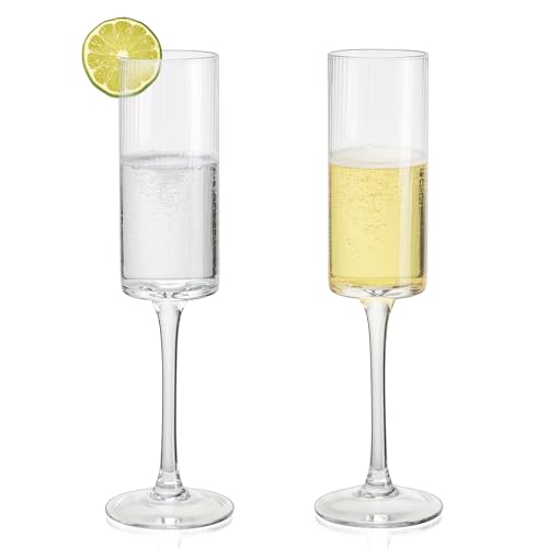 Inweder Kristall Champagnergläser 2er Set: Zylinder Champagnerflöten Vintage Trinkgläser Gerippte Weingläser Cocktailglas Prosecco Glas Hochzeit Jahrestag Weihnachten Geburtstag Party Geschenke von Inweder