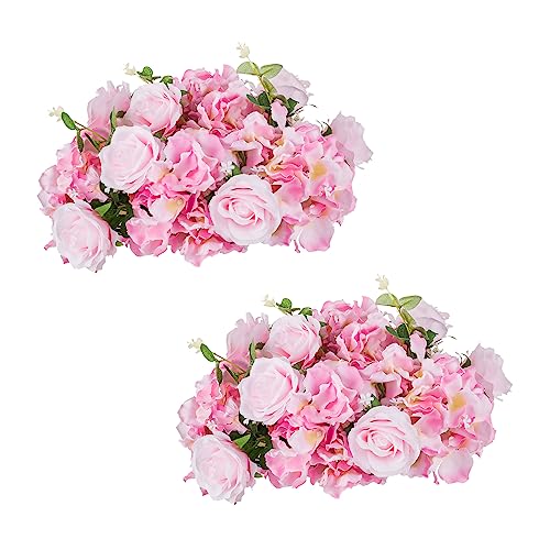 Inweder Künstliche Blume Kugeln für Tafelaufsätze - 2 Stück Künstliche Blumenkugeln Rosa Künstliche Blumen Seide Rose und Hortensie mit Kunststoffsockel für Hochzeit Tischdekoration Dekoration von Inweder