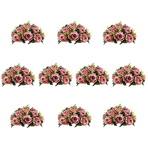 Inweder Künstliche Rosen Blumen für Tischdeko Hochzeit: 10 Pcs Rosa Kunstblumen Blumenkugeln Blumenarrangements Dekorative Künstliche Blumensträuße Fake Blumen Deko Tafelaufsatz für Party Home von Inweder