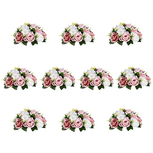 Inweder Künstliche Rosen Blumen für Tischdeko Hochzeit: 10 Pcs Rosa & Weiß Kunstblumen Blumenkugeln Blumenarrangements Dekorative Künstliche Blumensträuße Fake Blumen Deko Tafelaufsatz für Party Home von Inweder