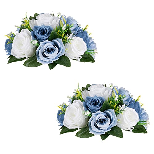 Inweder Künstliche Rosen Blumen für Tischdeko Hochzeit: 2 Pcs Blau & Weiß Kunstblumen Blumenkugeln Blumenarrangements Dekorative Künstliche Blumensträuße Fake Blumen Deko Tafelaufsatz für Party Home von Inweder
