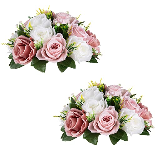 Inweder Künstliche Rosen Blumen für Tischdeko Hochzeit: 2 Pcs Rosa & Weiß Kunstblumen Blumenkugeln Blumenarrangements Dekorative Künstliche Blumensträuße Fake Blumen Deko Tafelaufsatz für Party Home von Inweder