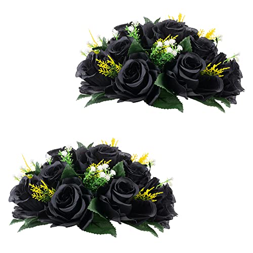 Inweder Künstliche Rosen Blumen für Tischdeko Hochzeit: 2 Pcs Schwarz Kunstblumen Blumenkugeln Blumenarrangements Dekorative Künstliche Blumensträuße Fake Blumen Deko Tafelaufsatz für Party Home von Inweder