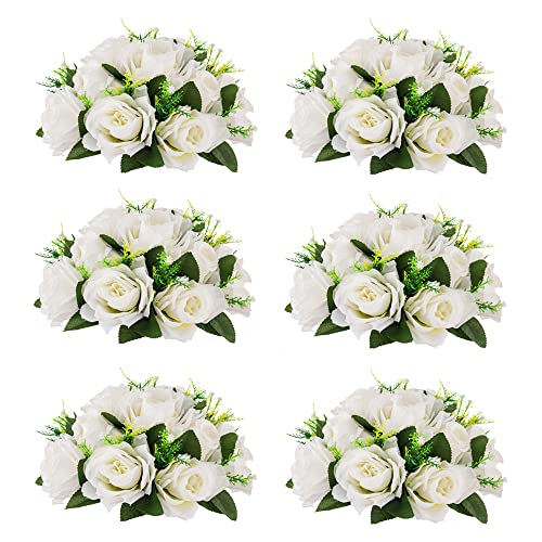 Inweder Künstliche Rosen Blumen für Tischdeko Hochzeit: 6 Pcs Weiß Kunstblumen Blumenkugeln Blumenarrangements Dekorative Künstliche Blumensträuße Fake Blumen Deko Tafelaufsatz für Party Home von Inweder