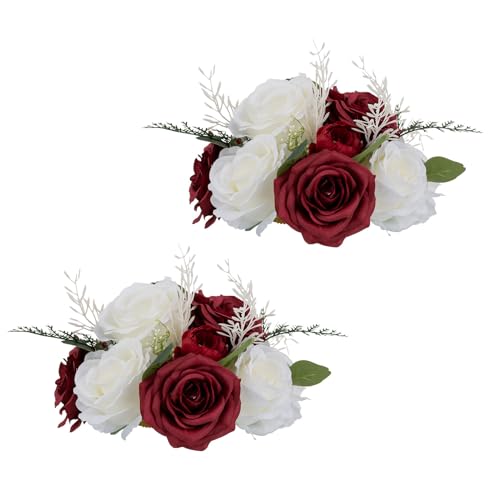 Inweder Künstlicher Blumenstrauss Hochzeitsdeko Tisch - 2 Pcs Künstliche Rose Blume Ball Burgunderrot Gefälschte Blume Deko Blumengesteck Hochzeit Blumen Sträuße für Mittelstück Party Valentinstag von Inweder