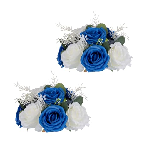 Inweder Künstlicher Blumenstrauss Hochzeitsdeko Tisch - 2 Pcs Künstliche Rose Blume Ball Königsblau Gefälschte Blume Deko Blumengesteck Hochzeit Blumen Sträuße für Mittelstück Party Valentinstag von Inweder