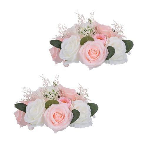 Inweder Künstlicher Blumenstrauss Hochzeitsdeko Tisch - 2 Pcs Künstliche Rose Blume Ball Rosa&Weiß Gefälschte Blume Deko Blumengesteck Hochzeit Blumen Sträuße für Mittelstück Party Valentinstag von Inweder