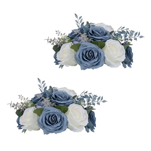 Inweder Künstlicher Blumenstrauss Hochzeitsdeko Tisch - 2 Pcs Künstliche Rose Blume Ball Staubig Blau Gefälschte Blume Deko Blumengesteck Hochzeit Blumen Sträuße für Mittelstück Party Valentinstag von Inweder