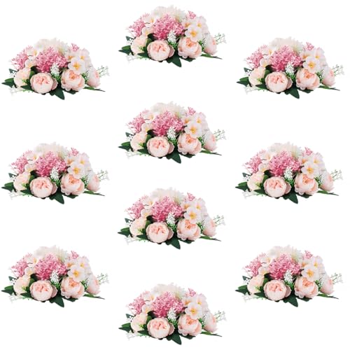 Inweder Kunstblumen für Mittelstücke Deko Hochzeit - 10 Stück Rosa Künstliche Blumen für Tischdeko Seiden Pfingstrose mit Kunststoffbasis Gefälschte Blumenkugeln für Party Jubiläum Wohnkultur von Inweder