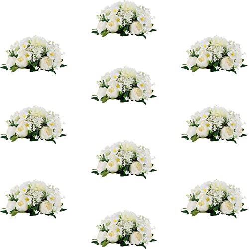 Inweder Kunstblumen für Mittelstücke Deko Hochzeit - 10 Stück Weiß Künstliche Blumen für Tischdeko Seiden Pfingstrose mit Kunststoffbasis Gefälschte Blumenkugeln für Party Jubiläum Wohnkultur von Inweder