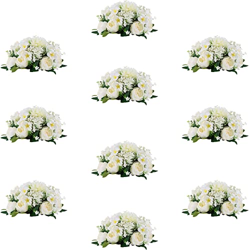 Inweder Kunstblumen für Mittelstücke Deko Hochzeit - 10 Stück Weiß Künstliche Blumen für Tischdeko Seiden Pfingstrose mit Kunststoffbasis Gefälschte Blumenkugeln für Party Jubiläum Wohnkultur von Inweder