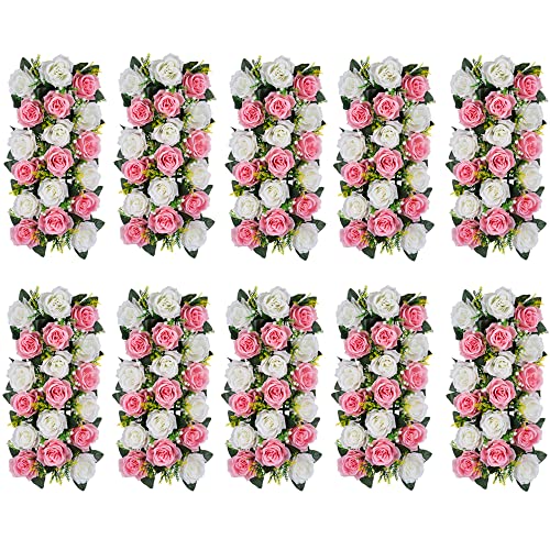 Inweder Rosa Kunstblumen für Hochzeitsdeko Tisch - 10Pcs Künstliche Blumen für Hochzeit Tischdeko Fake Flowers Rosen Blumen mit Kunststoff-Basis Seidenblumen für Läufer Tisch Home Deko Wohnzimmer von Inweder