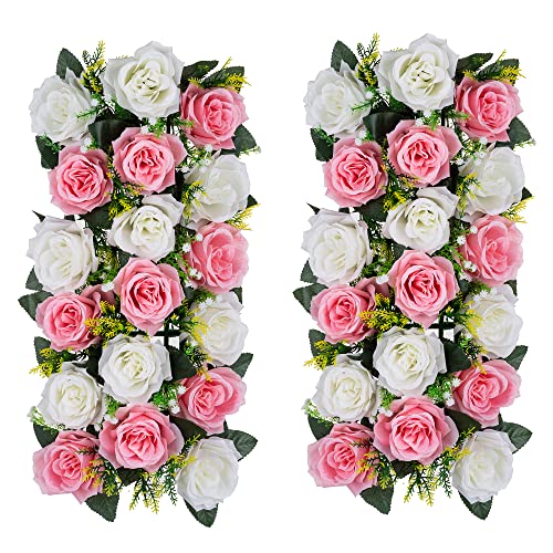 Inweder Rosa Kunstblumen für Hochzeitsdeko Tisch - 2 Pcs Künstliche Blumen für Hochzeit Tischdeko Fake Flowers Rosen Blumen mit Kunststoff-Basis Seidenblumen für Läufer Tisch Home Deko Wohnzimmer von Inweder