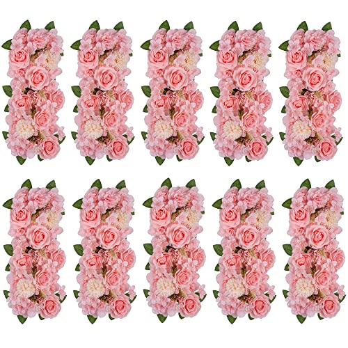 Inweder Rosa Rosen Künstliche Blumen für Dekoration 10 Pcs Blumen Panels für Tisch Dekorative Blumenarrangements mit Kunststoff-Basis Seidenblumen für Hochzeit Empfang Tisch Läufer Home Deko von Inweder