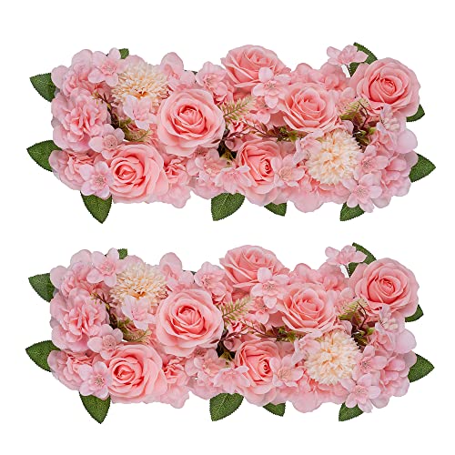 Inweder Rosa Rosen Künstliche Blumen für Dekoration 2 Pcs Blumen Panels für Tisch Dekorative Blumenarrangements mit Kunststoff-Basis Seidenblumen für Hochzeit Empfang Tisch Läufer Home Deko von Inweder