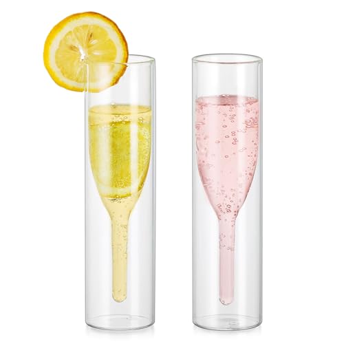 Inweder Sektgläser Glas Champagner Gläser - 2er-Set Stiellose Champagnerflöten Kristallgläser Doppelwandige Weingläser Klassiker Tulpenkelch Klarglasbecher für Hochzeitsgeschenke Partys Bars von Inweder