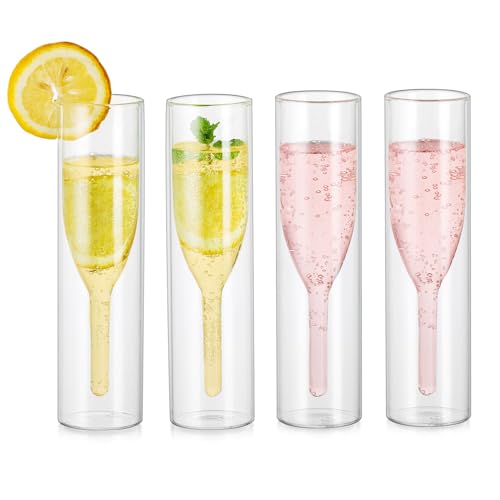 Inweder Sektgläser Glas Champagner Gläser - 4er-Set Stiellose Champagnerflöten Kristallgläser Doppelwandige Weingläser Klassiker Tulpenkelch Klarglasbecher für Hochzeitsgeschenke Partys Bars von Inweder