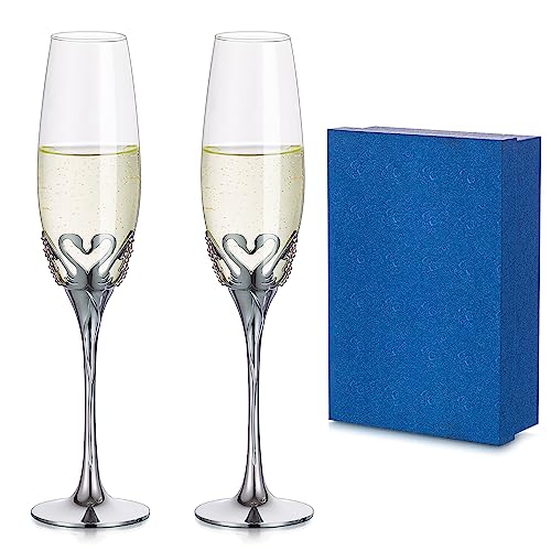 Inweder Sektgläser Silber Champagner Gläser - 2er Set Kristallen Champagnergläser Weingläs Trinkgläser mit Box für Hochzeit Geschenk Geburtstag Jubiläum Brautjungfer Paare Braut Bräutigam von Inweder