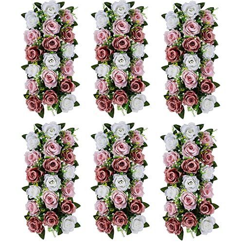 Inweder Staubrose Rose Kunstblumen für Hochzeitsdeko Tisch - 6 Pcs Künstliche Blumen für Hochzeit Tischdeko Fake Flowers Rosen Blumen mit Kunststoff-Basis Seidenblumen für Läufer Tisch Home Deko von Inweder