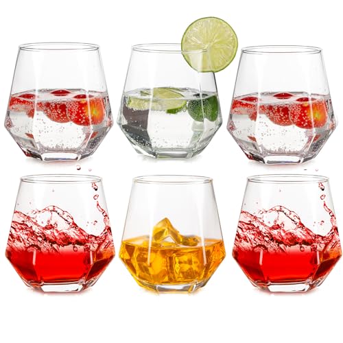 Inweder Trinkgläser 6er Set - Stiellose Weingläser Au Wodka Gläser Old Fashioned Whiskey Gläser Kraken Rum Glas Geometrische Whisky Tumbler Geschenkset für Männer Geburtstag Vatertag Jahrestag von Inweder