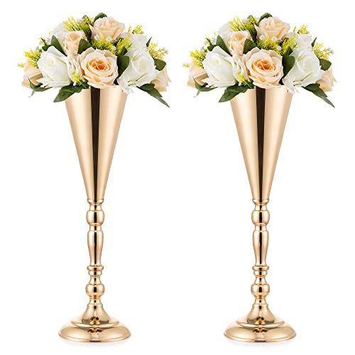 Inweder Trompeten Vasen für Hochzeit Stafeln - 2 Stück Gold Metall Blumenvase Hochzeitstisch Dekoration 42cm Hoch Vase Hochzeitstafeln für Tische Geburtstag Jubiläum Party Zeremonie Heimdekoration von Inweder