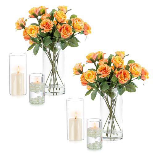 Inweder Vase Glas Zylinder Blumenvase - 6 Pcs Vasen Deko Klaren Glasvase für Hochzeit Tischdeko Windlicht Glas Kerzenständer Kerzenhalter für Stumpenkerzen Schwimmende Kerzen Esstisch Wohnzimmer von Inweder