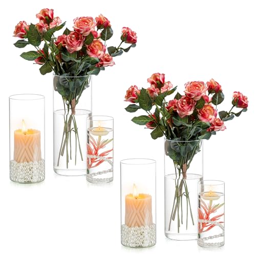 Inweder Vase Glas Zylinder Blumenvase - 6 Pcs Vasen Deko Klaren Glasvase für Hochzeit Tischdeko Windlicht Glas Kerzenständer Kerzenhalter für Stumpenkerzen Schwimmende Kerzen Wohnzimmer 15+20+25cm von Inweder