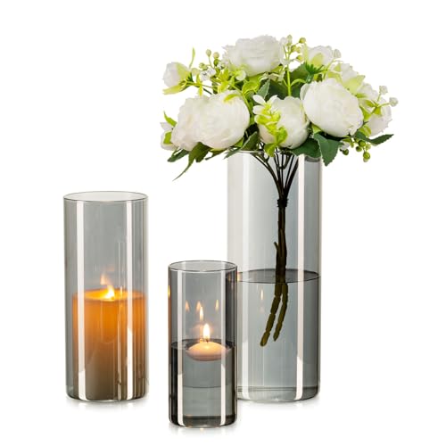 Inweder Vase Schwarz Grau - 3 Stück Glas Zylinder Blumenvase Deko Klaren Glasvase für Hochzeit Tischdeko Windlicht Kerzenständer Kerzenhalter für Stumpenkerzen Wohnzimmer Inweder Vase Schwarz Grau - 3 Stück Glas Zylinder Blumenvase Deko Klaren Glasvase für Hochzeit Tischdeko Windlicht Kerzenständer Kerzenhalter für Stumpenkerzen Wohnzimmer von Inweder