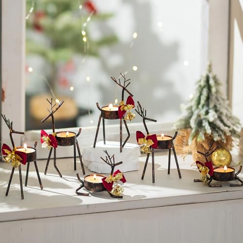 Inweder Weihnachten Rentier Teelicht Kerzenhalter: 6 Stück Schwarz Teelichthalter für Tafelaufsatz Kerzenständer für Halloween Kamin Deko Rentier Weihnachtsdekoration für Fenster von Inweder