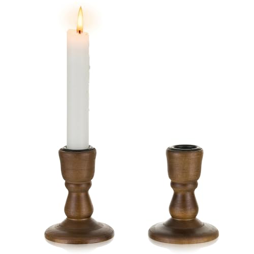 Inweder kerzenständer Holz Kerzenhalter Stabkerze: 2er Braun Vintage Kerzenständer für Stabkerzen Rustikale kerzenleuchter für Tisch-Mittelstück Hochzeit Veranstaltung Weihnachten oder Heimdekoration von Inweder
