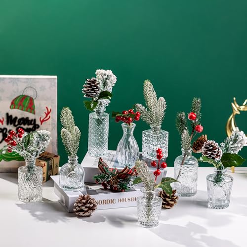 Kleine Vasen für Tischdeko Hochzeit Glasvase - Satz von 8 Mini Knospe Vasen Vintage Klare Blumenvase Glas Kristall Schmalen Hals Flaschen Blumen Vase für Hochzeitsdeko Weihnachten Deko Wohnzimmer von Inweder