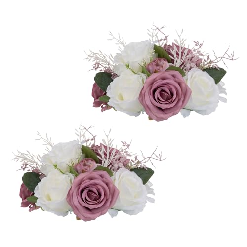 Künstlicher Blumenstrauss Hochzeitsdeko Tisch - 2 Pcs Künstliche Rose Blume Ball Staubiges Violett Gefälschte Blume Deko Blumengesteck Hochzeit Blumen Sträuße für Mittelstück Party Valentinstag von Inweder