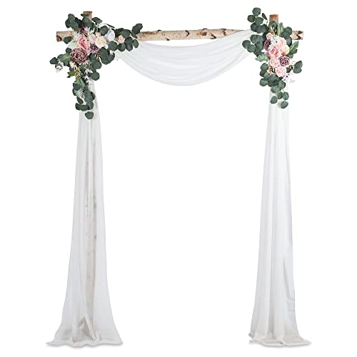 Inweder Künstliches Hochzeits Bogen Blumen Set (3er-Pack) - 2 Stück Bogenblumen Blumenstrauß mit 1 Stück Rosa Bogen Drapieren Stoffblumenbogen für Zeremonie Hochzeit Hintergrund Deko Rose & Rouge von Inweder