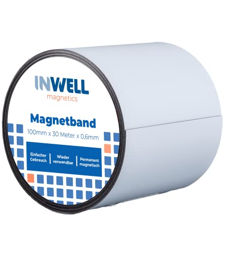 Inwell - Magnetband 100 mm in Farbe weiß auf Rol | 30 meter | NICHT Selbstklebend | Beschreibbare weiße Vinylschicht | Starker Magnetkraft | Magnetstreifen Inwell - Magnetband 100 mm in Farbe weiß auf Rol | 30 meter | NICHT Selbstklebend | Beschreibbare weiße Vinylschicht | Starker Magnetkraft | Magnetstreifen von Inwell