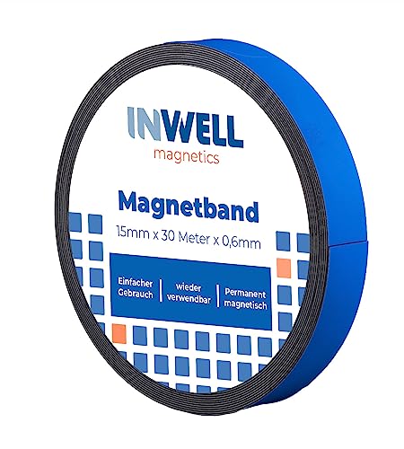 Inwell - Magnetband 15 mm in Farbe Blau auf Rol | 30 meter | NICHT Selbstklebend | Stark magnetisch | Magnetstreifen von Inwell