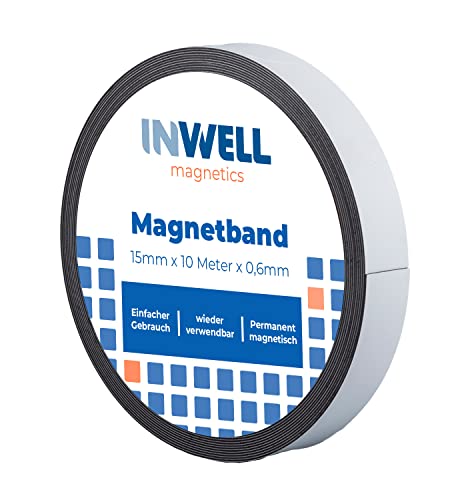 Inwell - Magnetband 15 mm in Farbe weiß auf Rol | 10 meter | NICHT Selbstklebend | Beschreibbare weiße Vinylschicht | Starker Magnetkraft | Magnetstreifen Inwell - Magnetband 15 mm in Farbe weiß auf Rol | 10 meter | NICHT Selbstklebend | Beschreibbare weiße Vinylschicht | Starker Magnetkraft | Magnetstreifen von Inwell