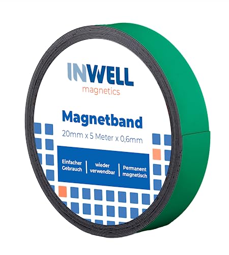Inwell - Magnetband 20 mm in Farbe Grün auf Rol | 5 meter | NICHT Selbstklebend | Stark magnetisch | Magnetstreifen Inwell - Magnetband 20 mm in Farbe Grün auf Rol | 5 meter | NICHT Selbstklebend | Stark magnetisch | Magnetstreifen von Inwell