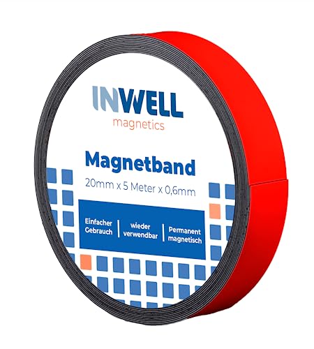 Inwell - Magnetband 20 mm in Farbe Rot auf Rol | 5 meter | NICHT Selbstklebend | Stark magnetisch | Magnetstreifen von Inwell