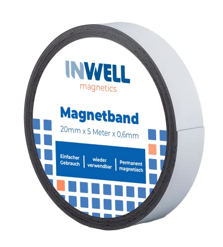 Inwell - Magnetband 20 mm in Farbe weiß auf Rol | 5 meter | NICHT Selbstklebend | Beschreibbare weiße Vinylschicht | Starker Magnetkraft | Magnetstreifen Inwell - Magnetband 20 mm in Farbe weiß auf Rol | 5 meter | NICHT Selbstklebend | Beschreibbare weiße Vinylschicht | Starker Magnetkraft | Magnetstreifen von Inwell
