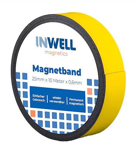 Inwell - Magnetband 25 mm in Farbe Gelb auf Rol | 10 meter | NICHT Selbstklebend | Stark magnetisch | Magnetstreifen Inwell - Magnetband 25 mm in Farbe Gelb auf Rol | 10 meter | NICHT Selbstklebend | Stark magnetisch | Magnetstreifen von Inwell