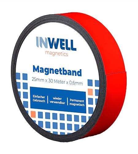 Inwell - Magnetband 25 mm in Farbe Rot auf Rol | 30 meter | NICHT Selbstklebend | Stark magnetisch | Magnetstreifen Inwell - Magnetband 25 mm in Farbe Rot auf Rol | 30 meter | NICHT Selbstklebend | Stark magnetisch | Magnetstreifen von Inwell