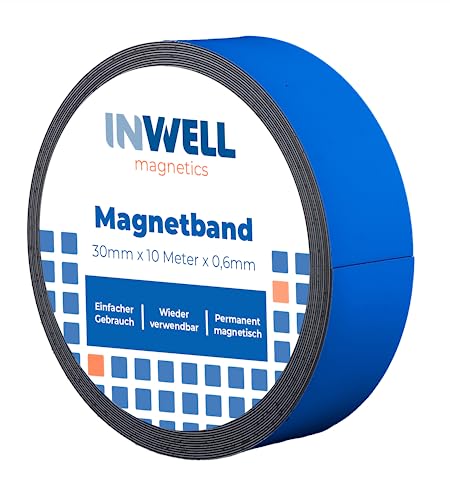 Inwell - Magnetband 30 mm in Farbe Blau auf Rol | 10 meter | NICHT Selbstklebend | Stark magnetisch | Magnetstreifen von Inwell