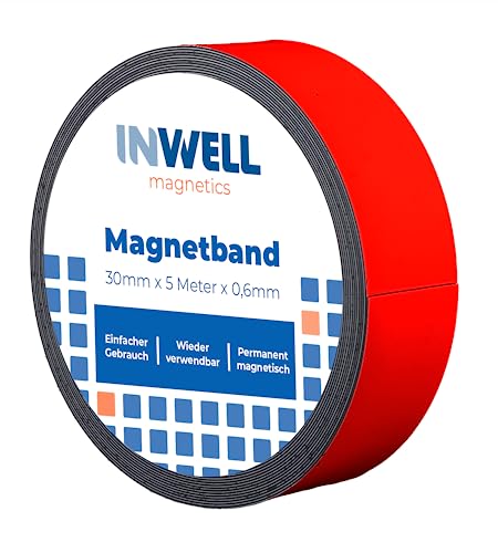 Inwell - Magnetband 30 mm in Farbe Rot auf Rol | 5 meter | NICHT Selbstklebend | Stark magnetisch | Magnetstreifen Inwell - Magnetband 30 mm in Farbe Rot auf Rol | 5 meter | NICHT Selbstklebend | Stark magnetisch | Magnetstreifen von Inwell
