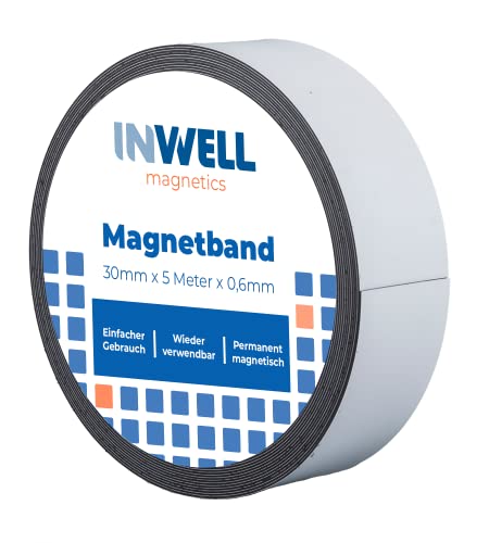 Inwell - Magnetband 30 mm in Farbe weiß auf Rol | 5 meter | NICHT Selbstklebend | Beschreibbare weiße Vinylschicht | Starker Magnetkraft | Magnetstreifen Inwell - Magnetband 30 mm in Farbe weiß auf Rol | 5 meter | NICHT Selbstklebend | Beschreibbare weiße Vinylschicht | Starker Magnetkraft | Magnetstreifen von Inwell